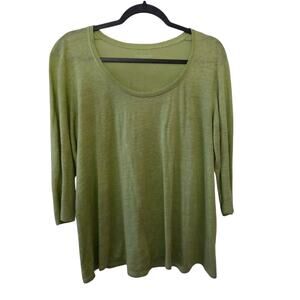 Eileen Fisher Lime Green 100 % Linen Lightweight Top Shirt Size M Quiet Luxury